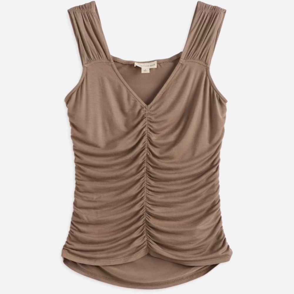 StitchFix Brown Meeira Ruched V Neck Knit Top